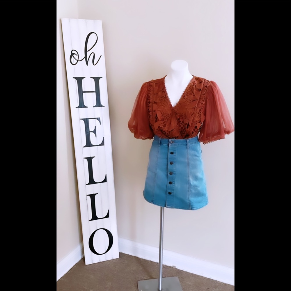 Rose Puff Sleeve Lace Blouse